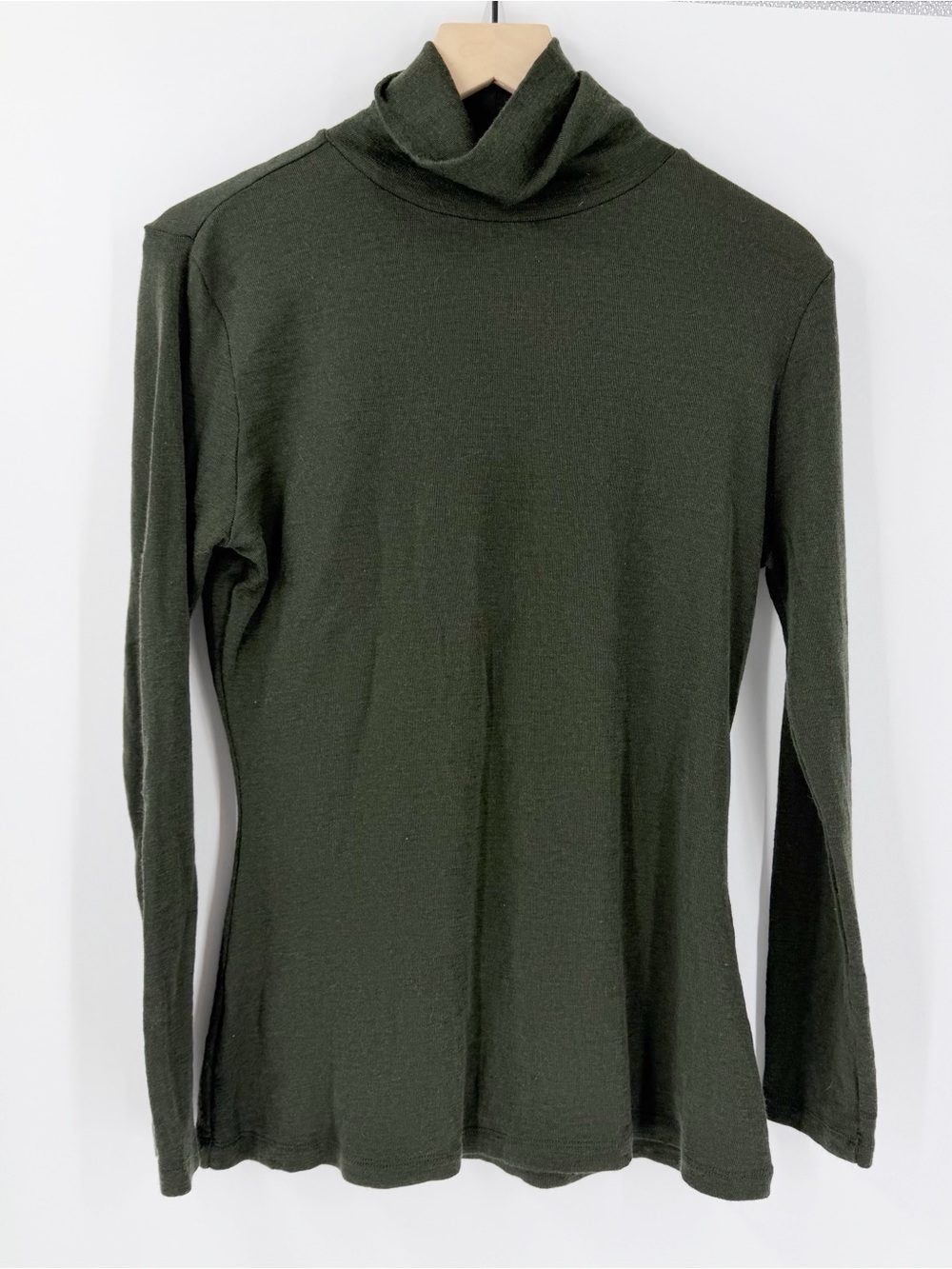 FOIL Merino Wool Rib Sweater Turtleneck L Olive Green Layer Warm